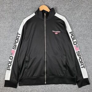 Polo Sport Ralph Lauren Track Jacket Mens XL Black White Full Zip USA Flags